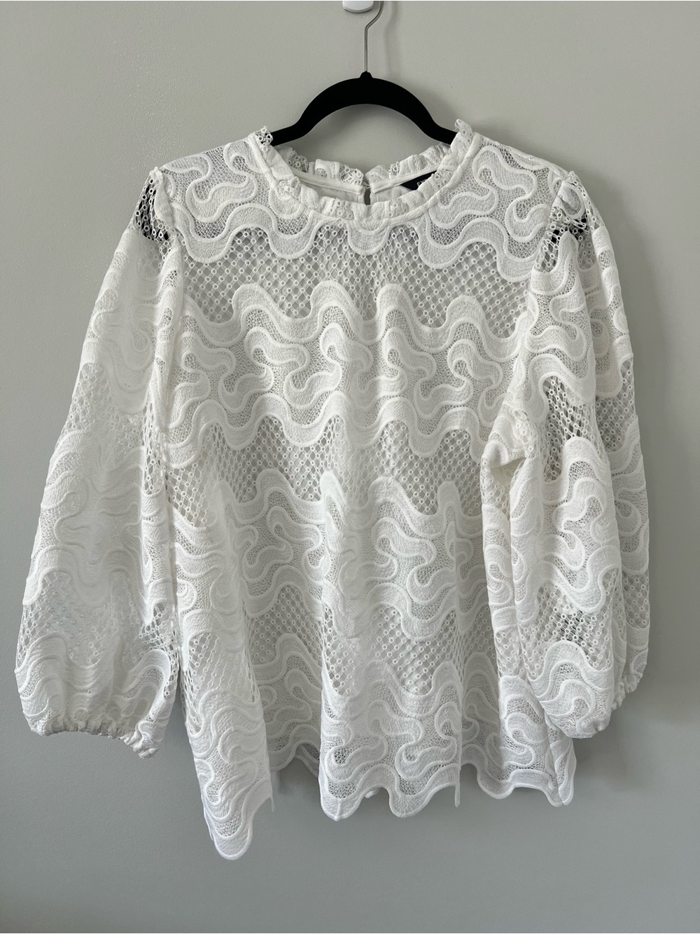 Express White Lace Peplum Blouse with Puff Sleeves